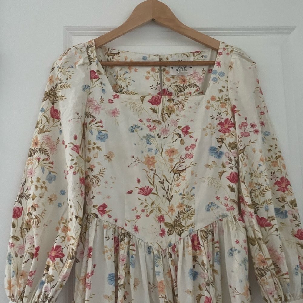 Meadows Marigold Maxi Dress Meadow Flowers Cream Cotton Poplin Cottagecore 2 - Picture 12 of 13